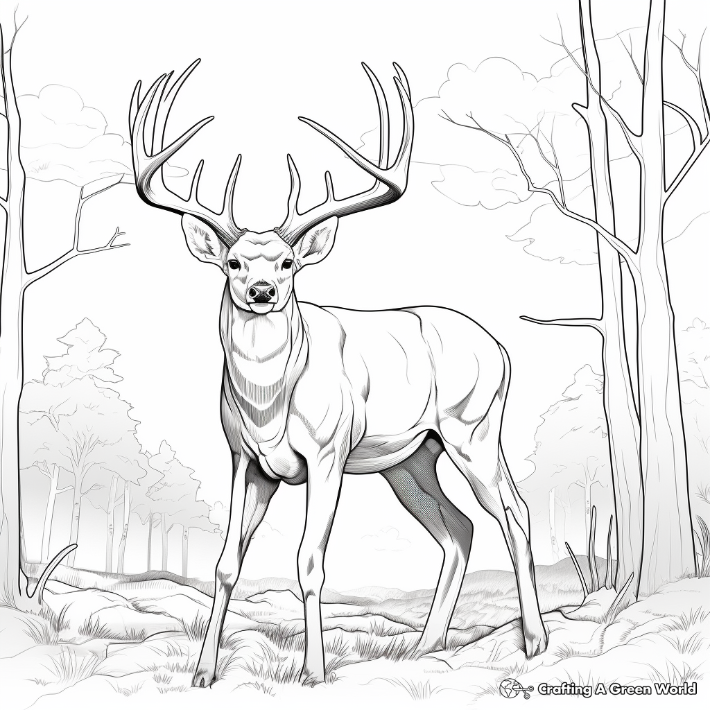 Majestic Big Buck in the Woods Coloring Pages 1