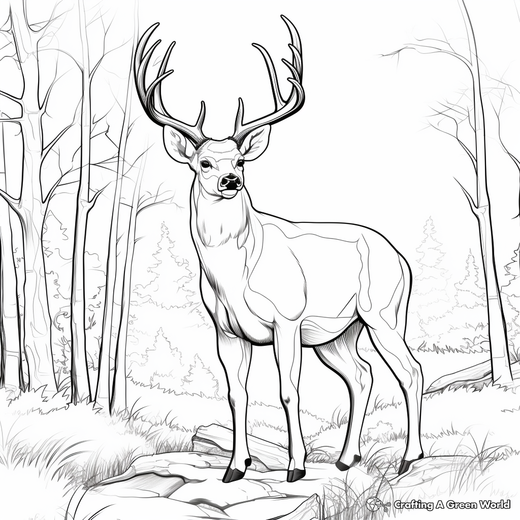 Majestic Big Buck in the Woods Coloring Pages 4