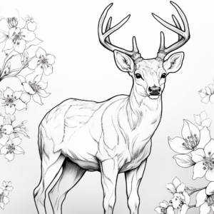 Majestic Big Buck with Blossoms Coloring Pages 1