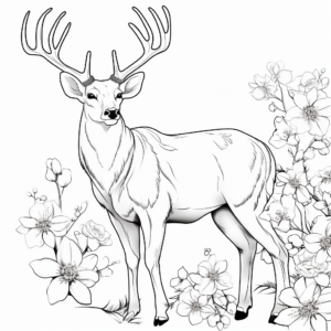 Majestic Big Buck with Blossoms Coloring Pages 3