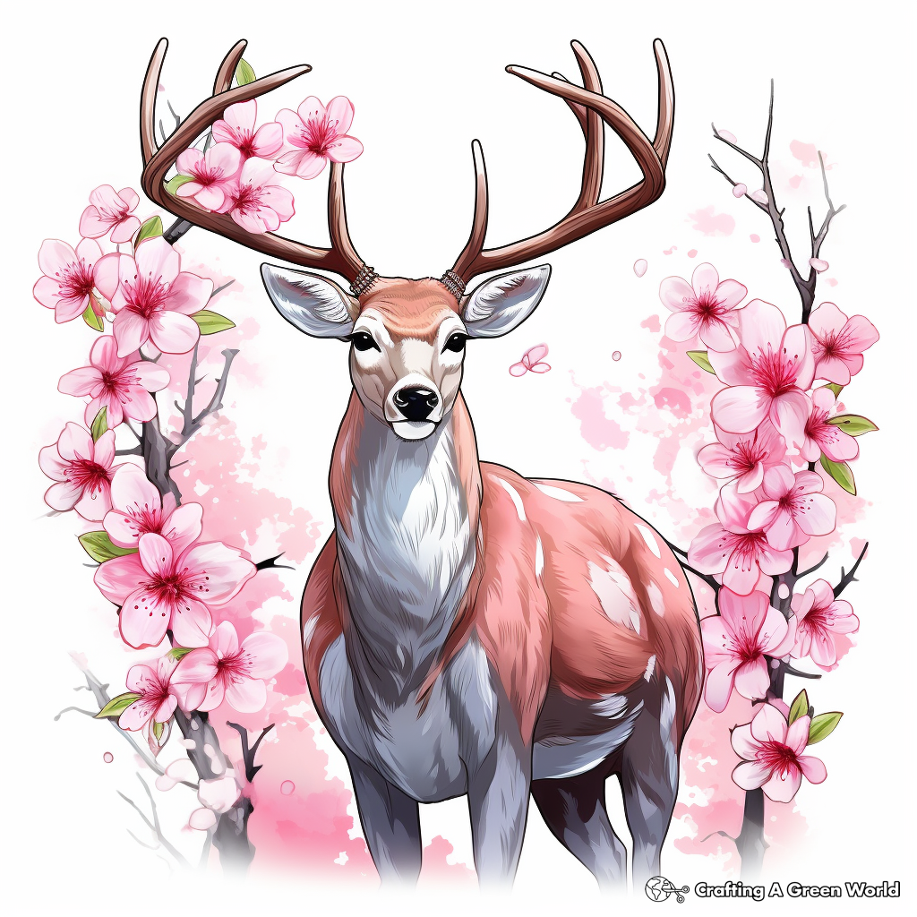 Majestic Big Buck with Blossoms Coloring Pages 4