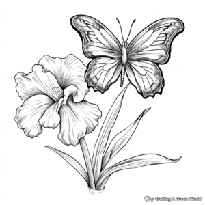 Majestic Blue Butterfly on an Iris Coloring Pages 4