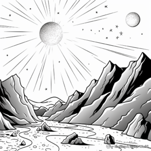 Majestic Comet Over the Mountains Coloring Sheets 1