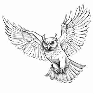 Majestic Great Horned Owl in Flight Coloring Pages 1