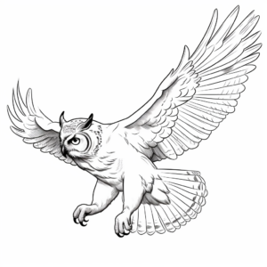 Majestic Great Horned Owl in Flight Coloring Pages 2