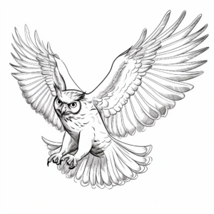 Majestic Great Horned Owl in Flight Coloring Pages 3