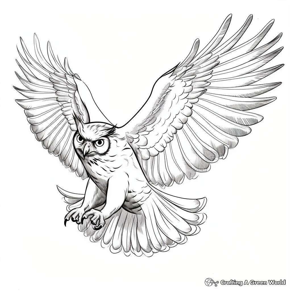 Majestic Great Horned Owl in Flight Coloring Pages 3