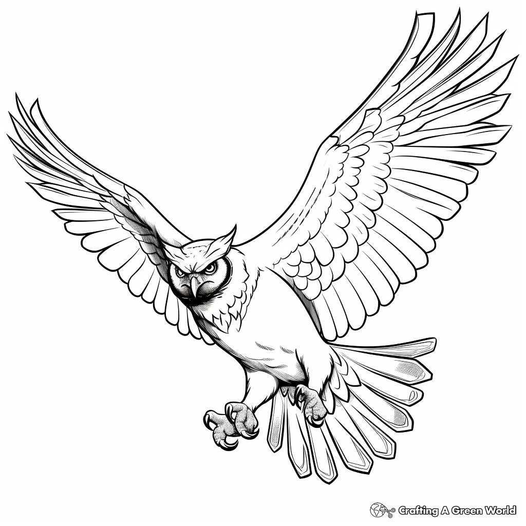 Majestic Great Horned Owl in Flight Coloring Pages 4