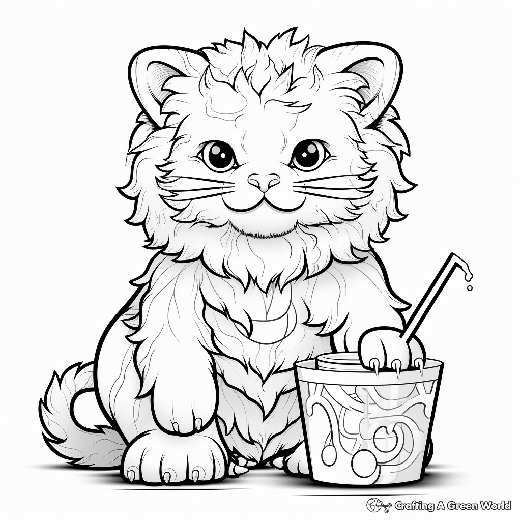 Majestic Lion Drinking Boba Coloring Pages 1