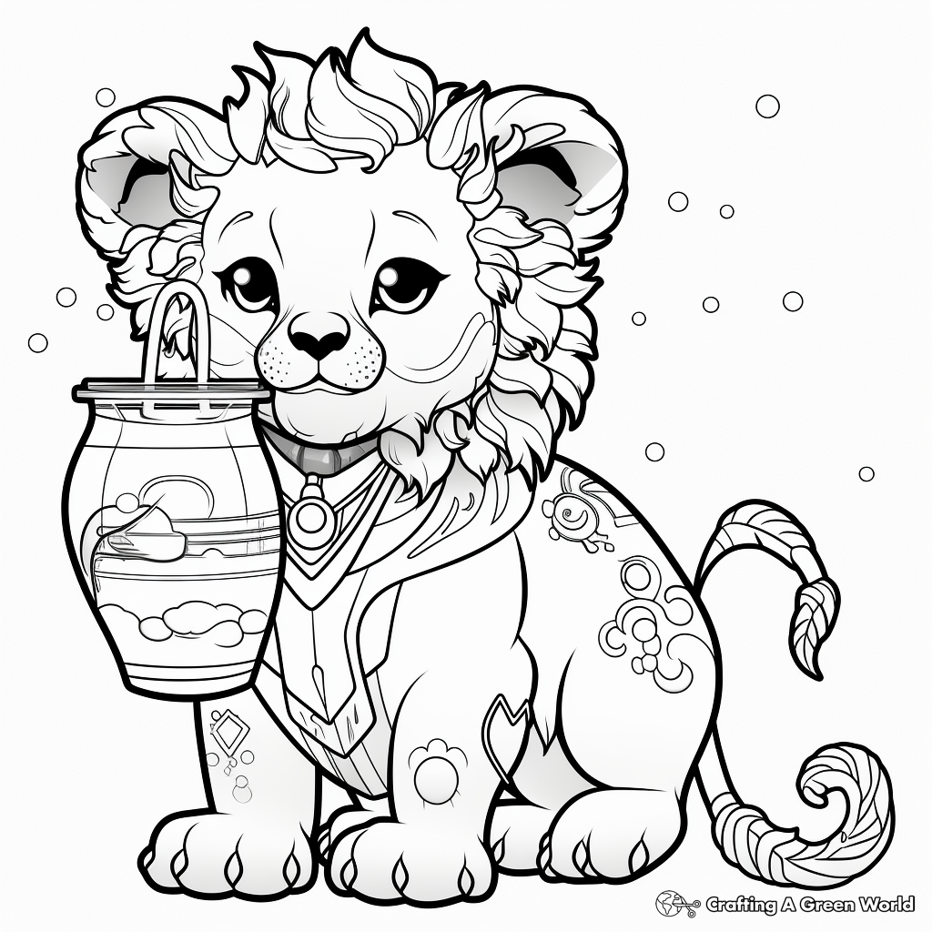Majestic Lion Drinking Boba Coloring Pages 2