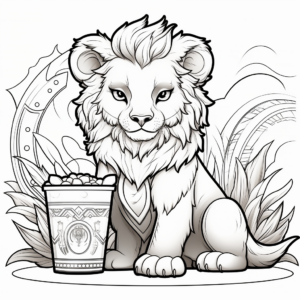 Majestic Lion Drinking Boba Coloring Pages 4