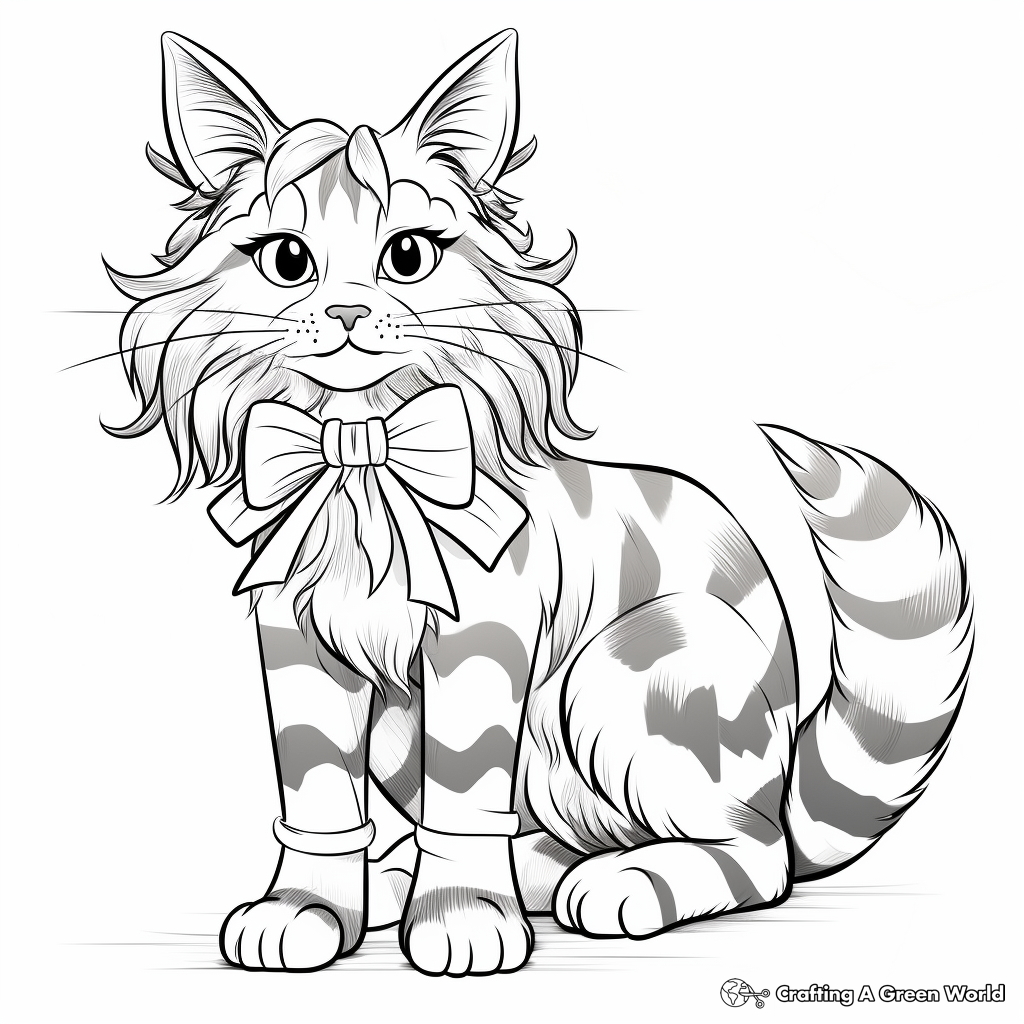 Majestic Maine Coon Cat with Bow Coloring Pages 1