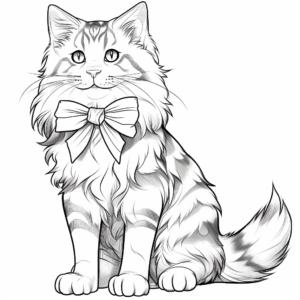Majestic Maine Coon Cat with Bow Coloring Pages 2