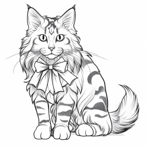 Majestic Maine Coon Cat with Bow Coloring Pages 3