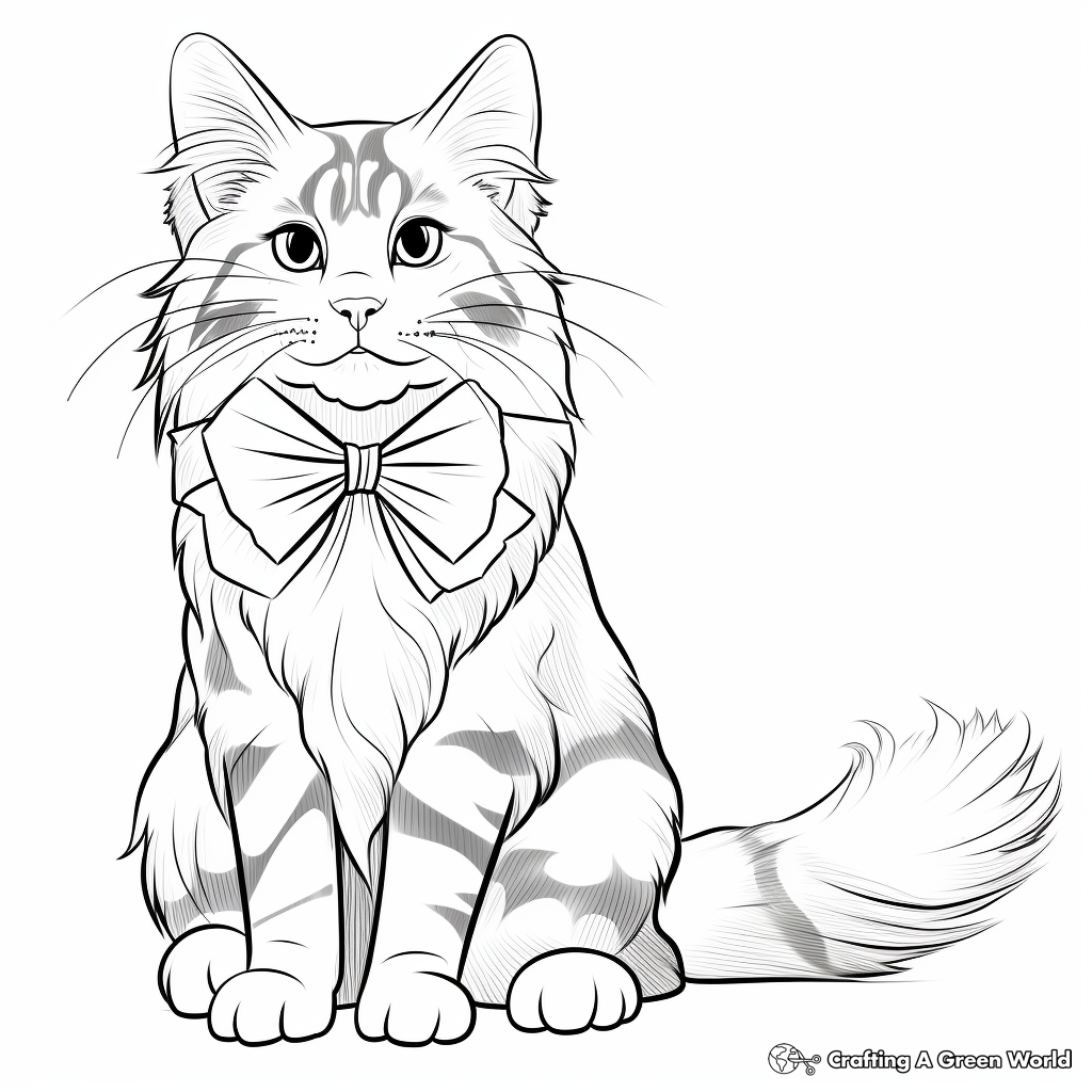 Majestic Maine Coon Cat with Bow Coloring Pages 4