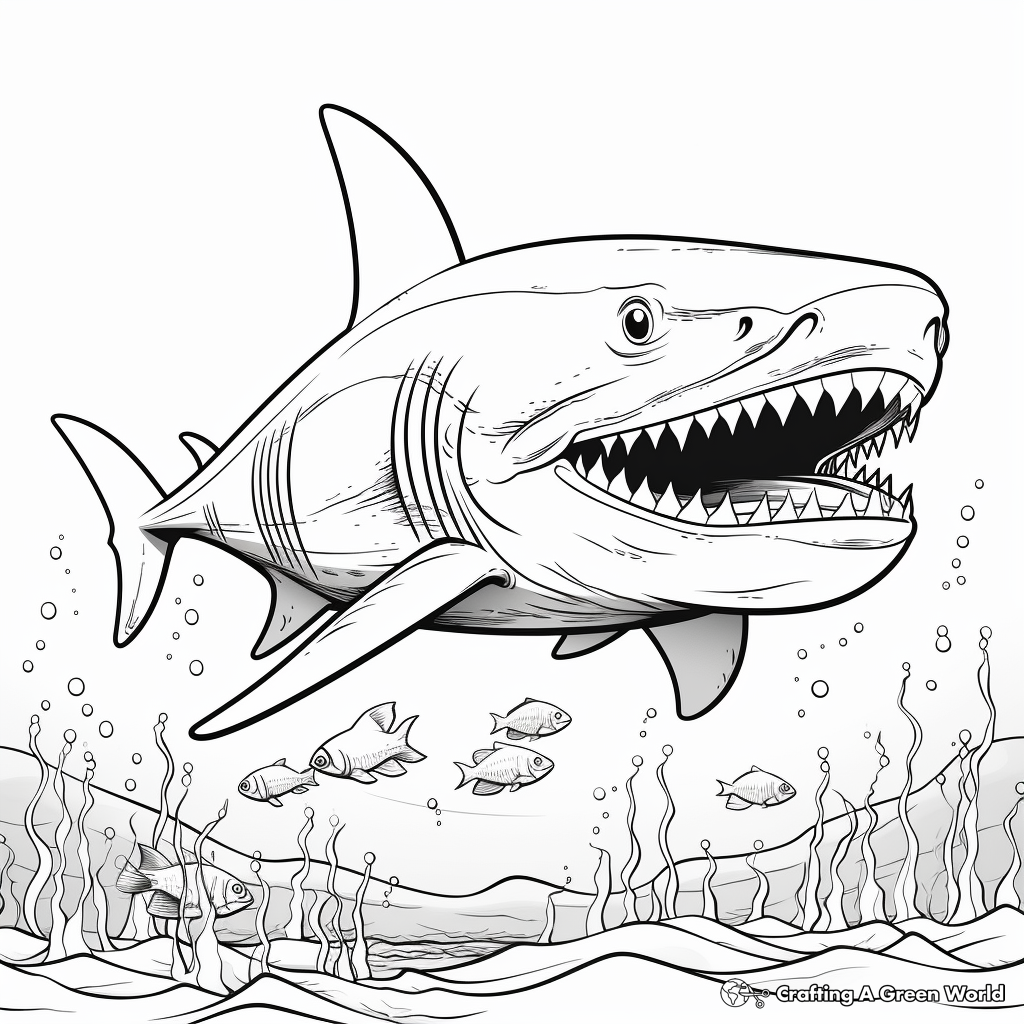 Majestic Megalodon Underwater Coloring Pages 3