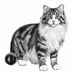 Majestic Norwegian Forest Cat Coloring Pages 1