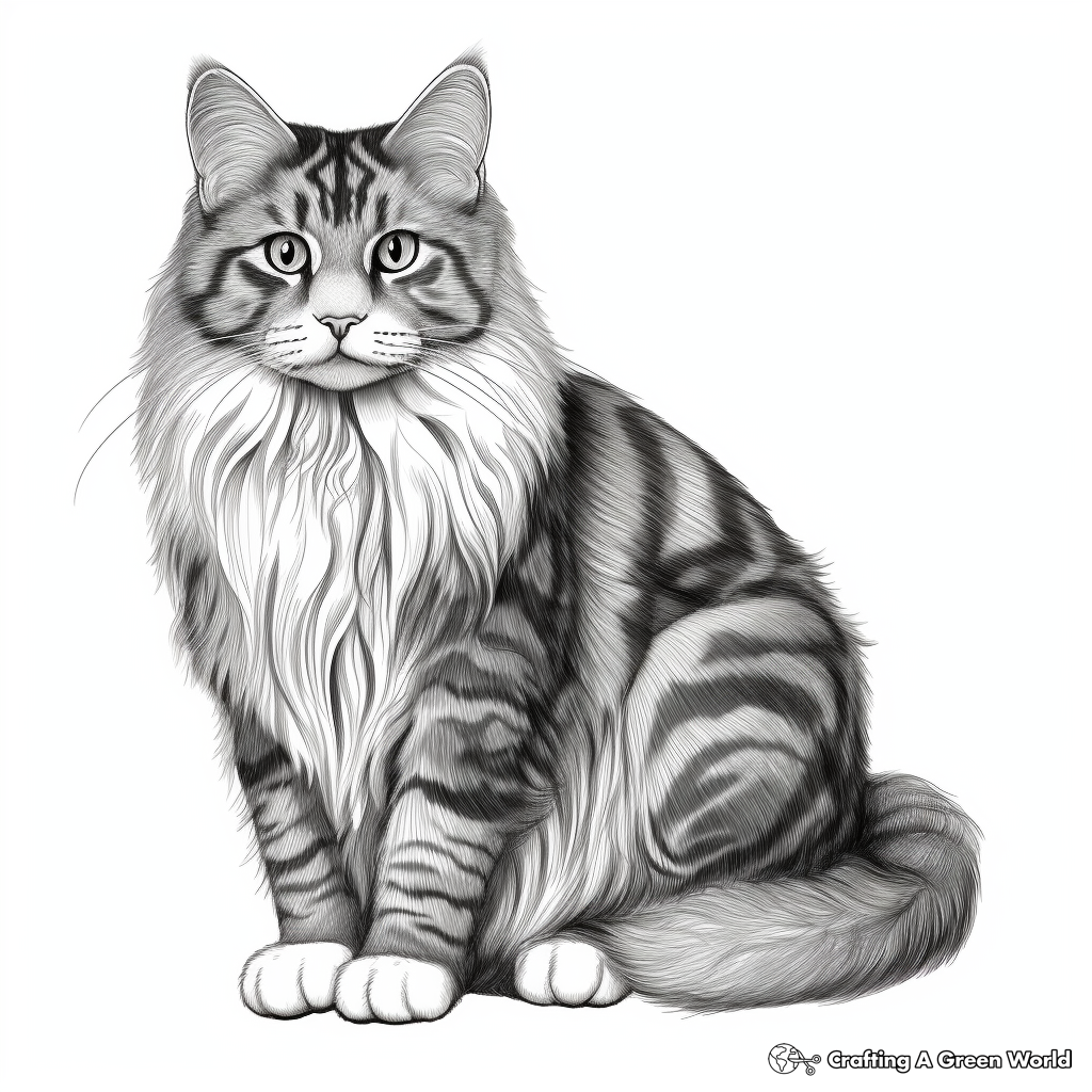Majestic Norwegian Forest Cat Coloring Pages 4