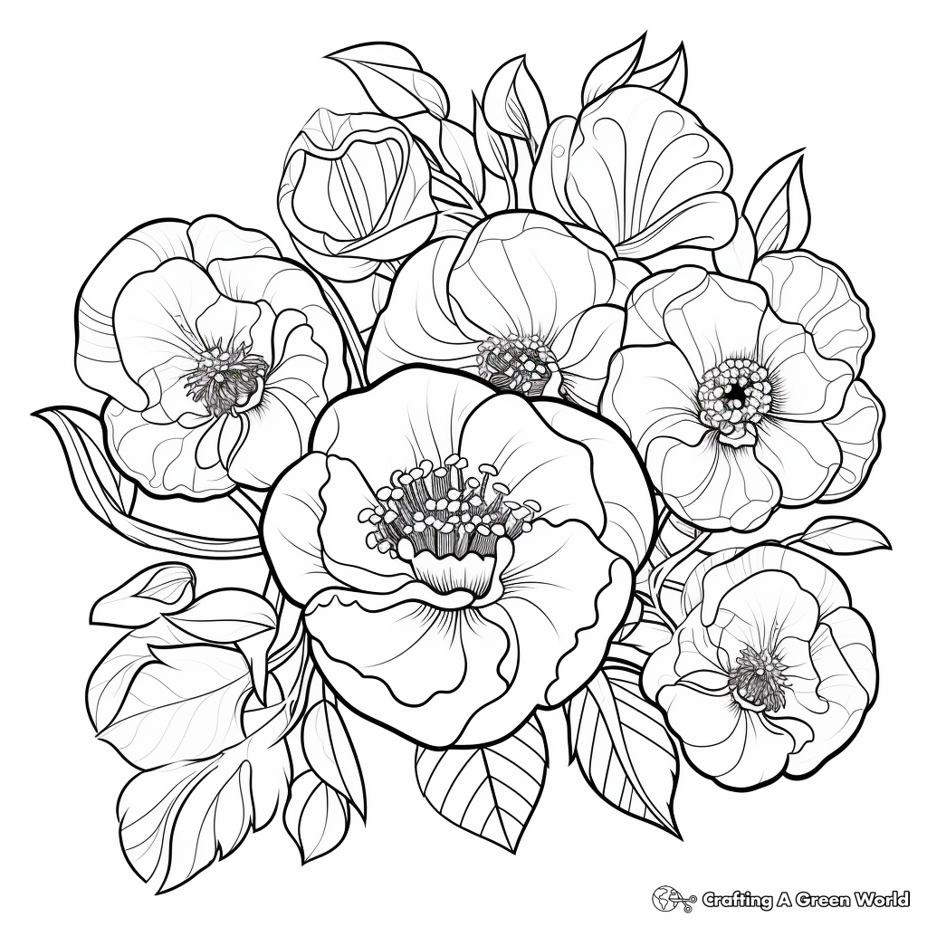 Majestic Peonies and Hearts Coloring Pages 4