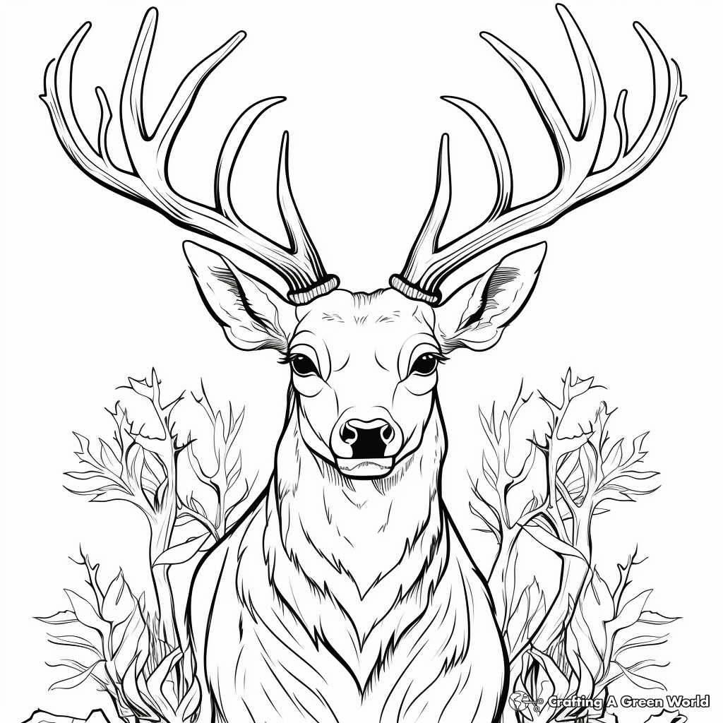 Majestic Red Deer Stag Head Coloring Pages 2