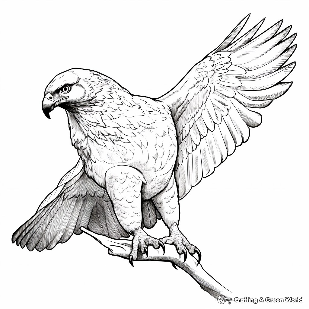 Majestic Red Tailed Hawk in Sky Coloring Pages 1