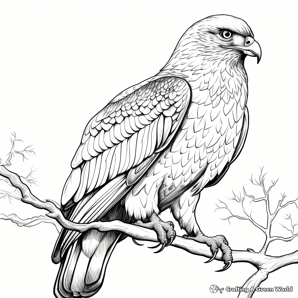 Majestic Red Tailed Hawk in Sky Coloring Pages 4