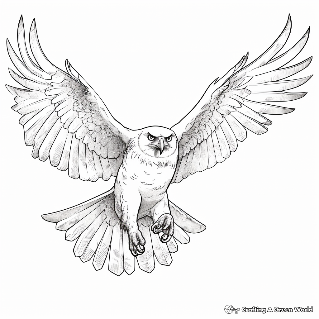 Majestic Snowy Owl in Mid-Flight Coloring Pages 1