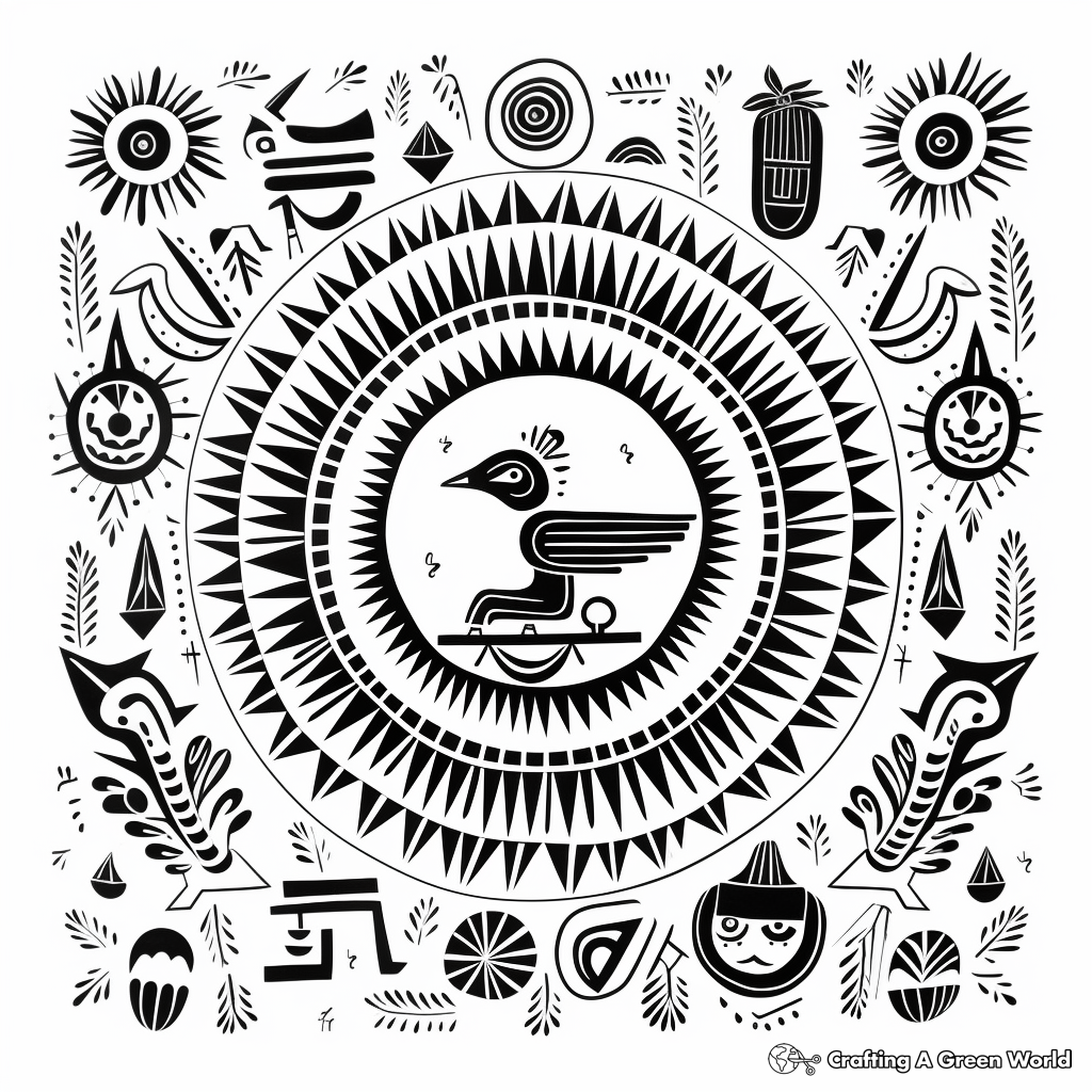 Majestic Sun and Moon Amate Bark Painting Coloring Pages 1