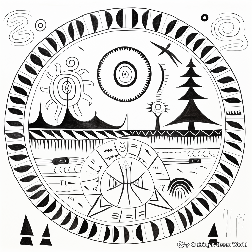 Majestic Sun and Moon Amate Bark Painting Coloring Pages 2