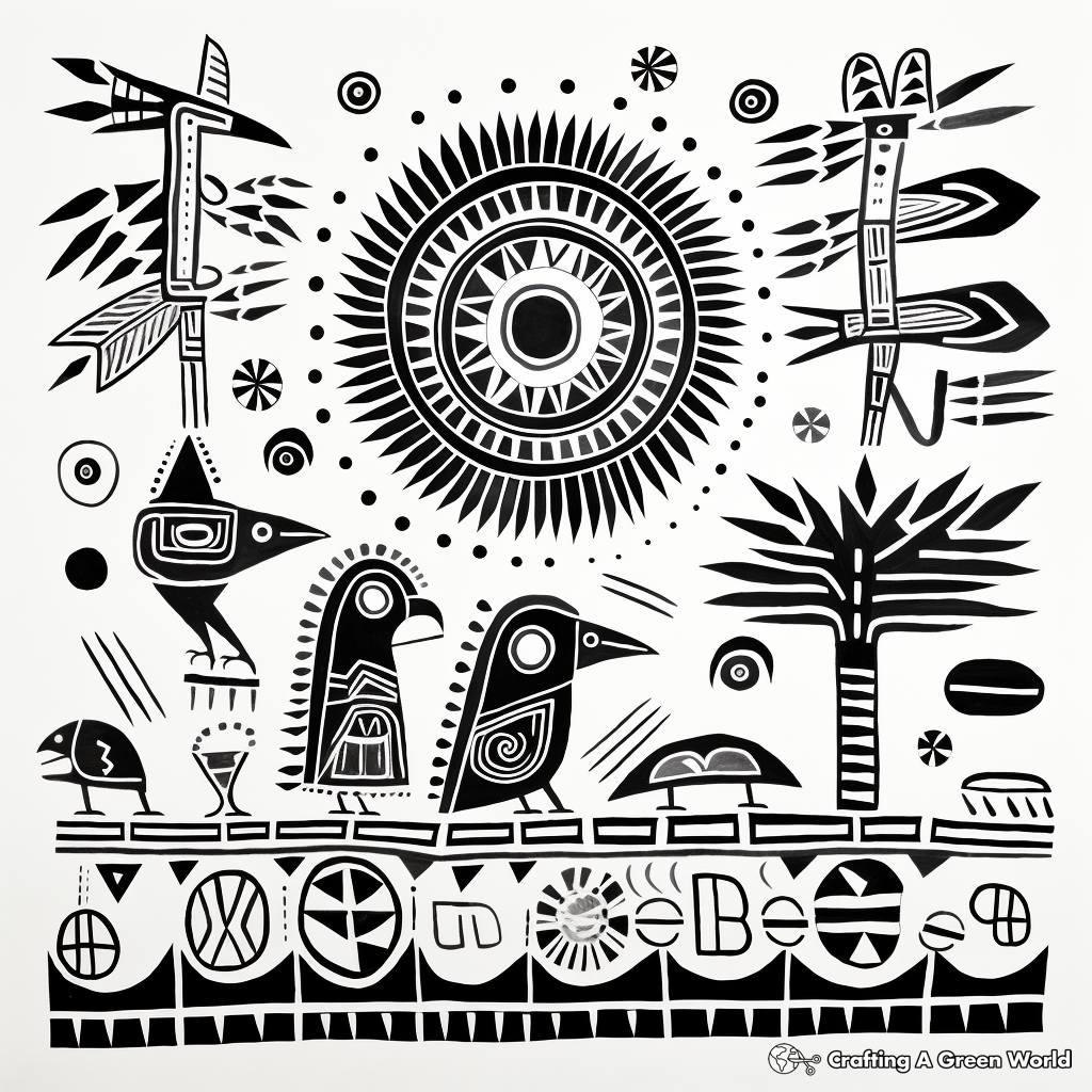 Majestic Sun and Moon Amate Bark Painting Coloring Pages 3
