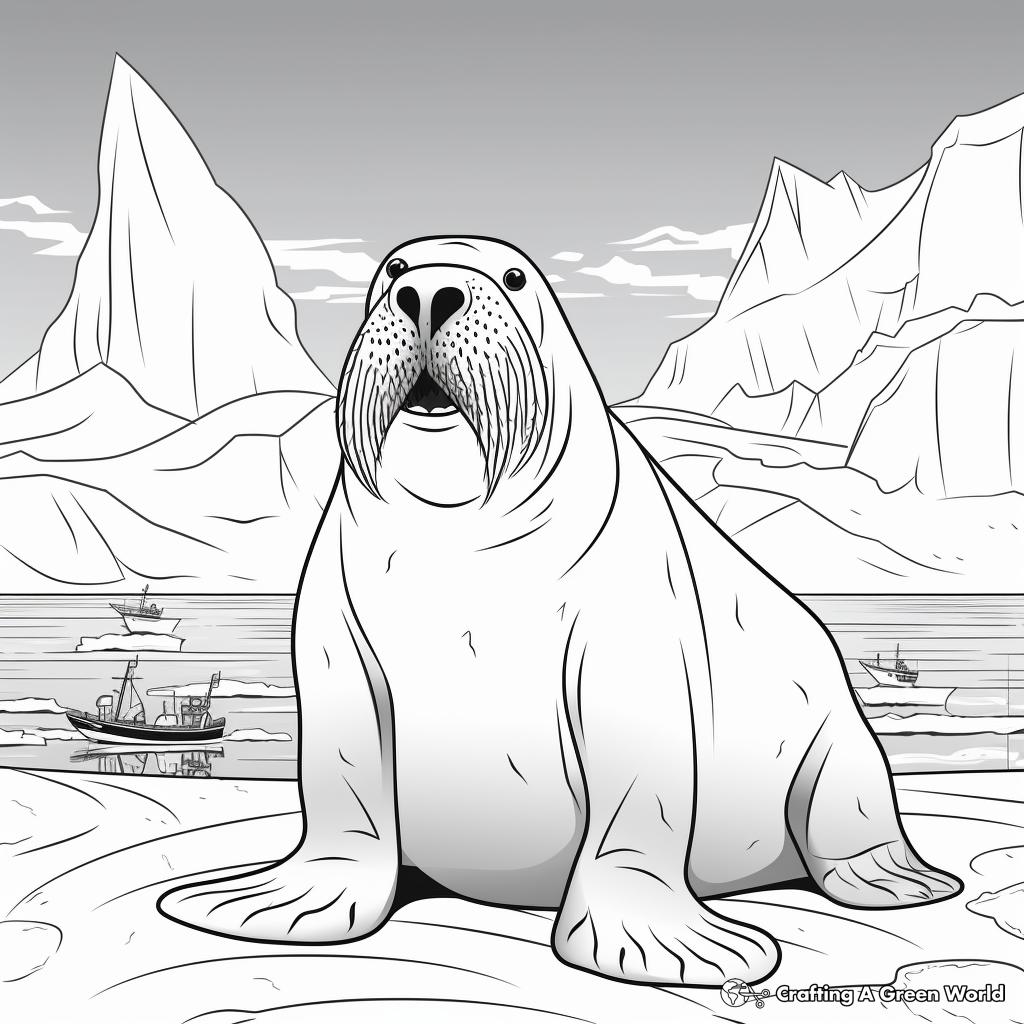 Majestic Walrus Coloring Pages in Arctic Scenery 3
