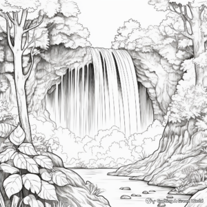 Majestic Waterfall Landscape Coloring Pages for Adults 1