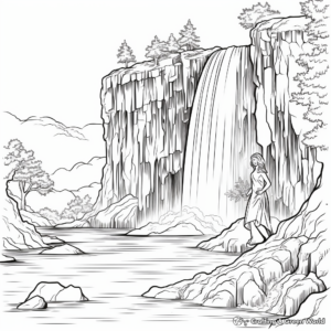 Majestic Waterfall Landscape Coloring Pages for Adults 2