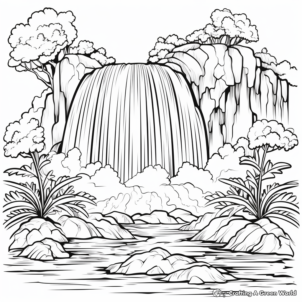 Majestic Waterfall Landscape Coloring Pages for Adults 3