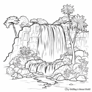 Majestic Waterfall Scenery Coloring Pages 1