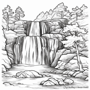 Majestic Waterfall Scenery Coloring Pages 2