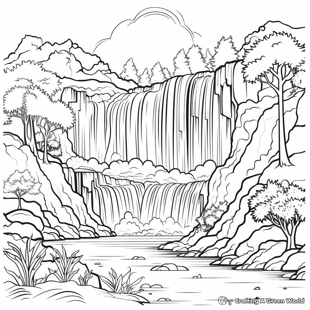 Majestic Waterfall Scenery Coloring Pages 3