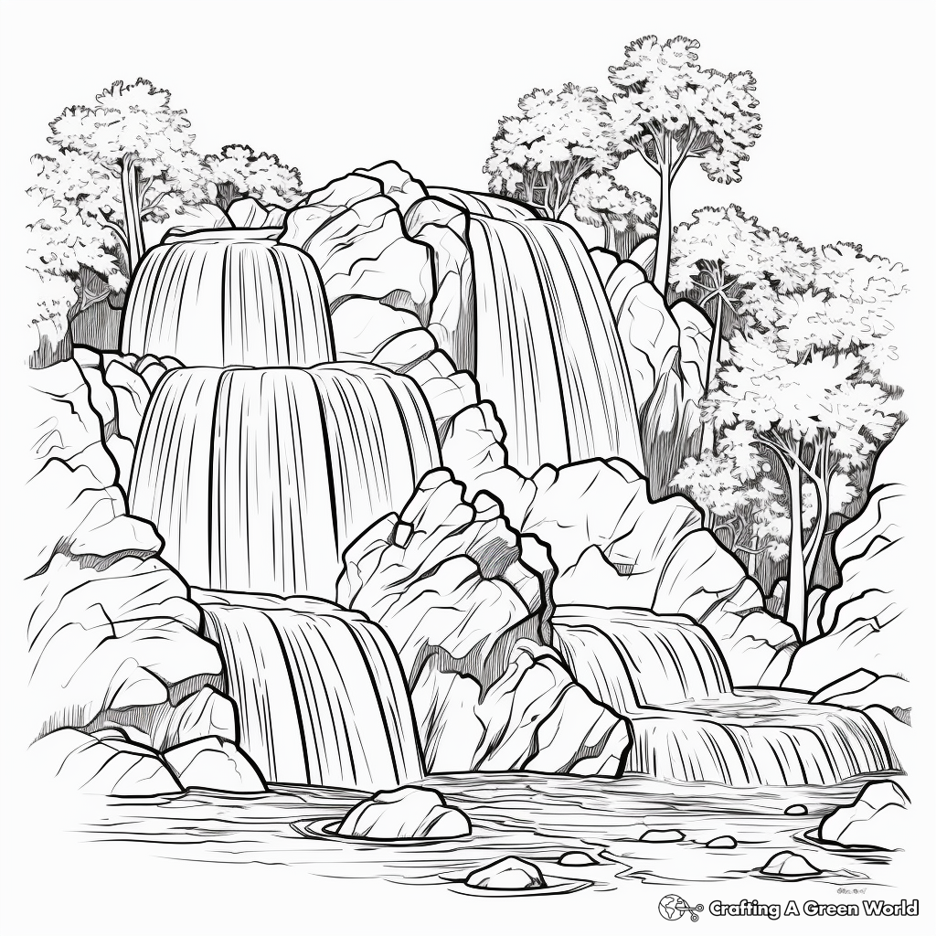 Majestic Waterfall Scenery Coloring Pages 4