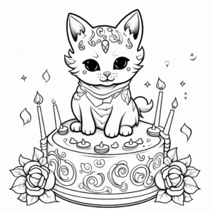 Majestically Adorned Cat-Themed Cake Coloring Pages 2