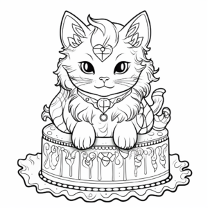 Majestically Adorned Cat-Themed Cake Coloring Pages 3