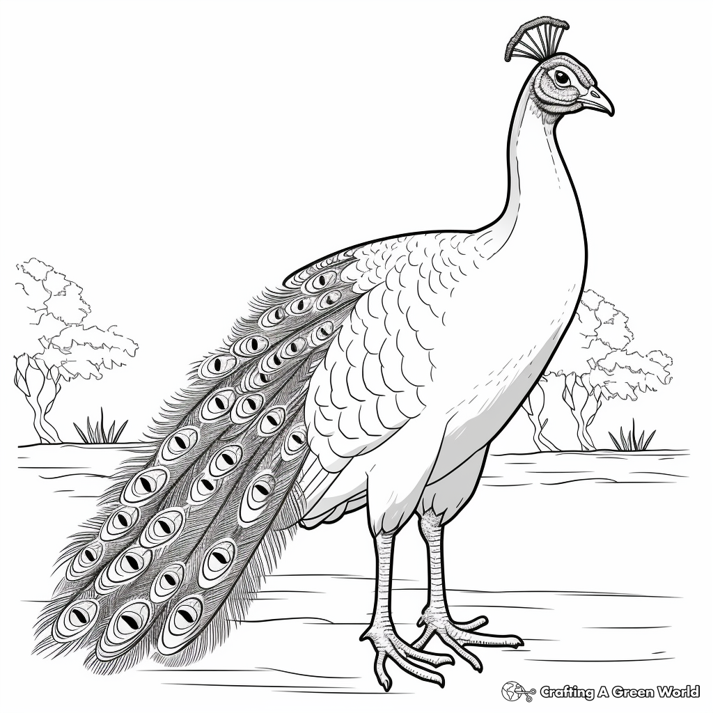 Male Peacock Displaying Feathers Coloring Pages 1