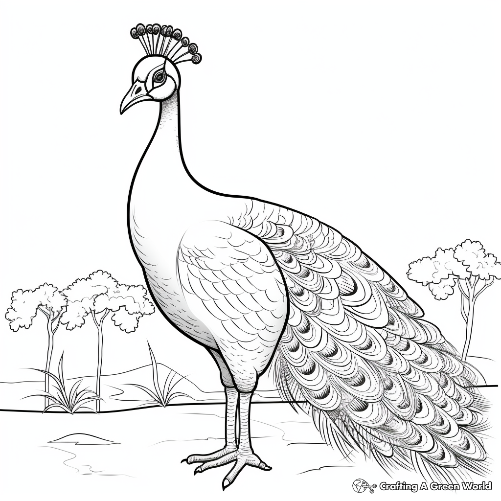 Male Peacock Displaying Feathers Coloring Pages 4