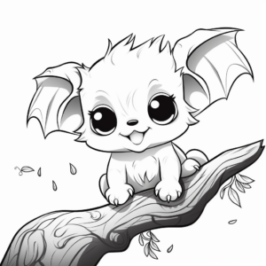Mama and Baby Bat Coloring Pages with Tree Background 1