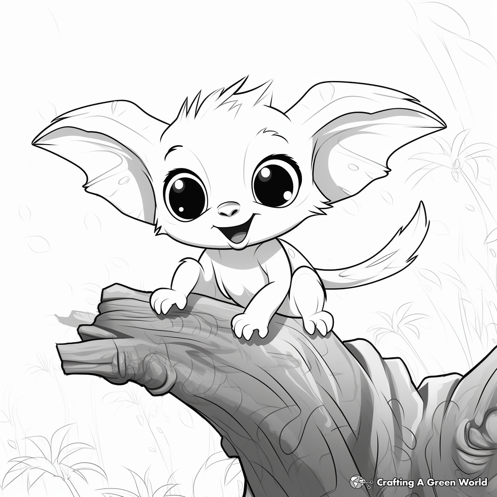 Mama and Baby Bat Coloring Pages with Tree Background 2