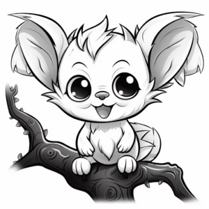 Mama and Baby Bat Coloring Pages with Tree Background 3