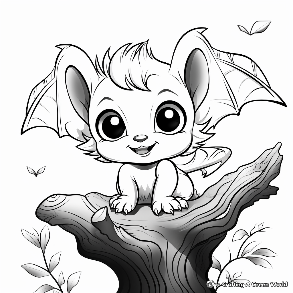 Mama and Baby Bat Coloring Pages with Tree Background 4