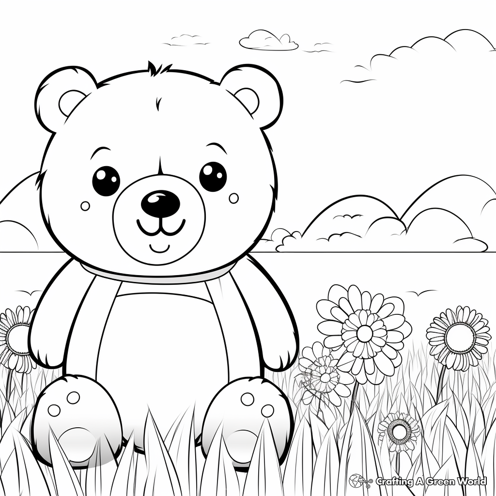 Mama Bear in a Flower Field Coloring Pages 1