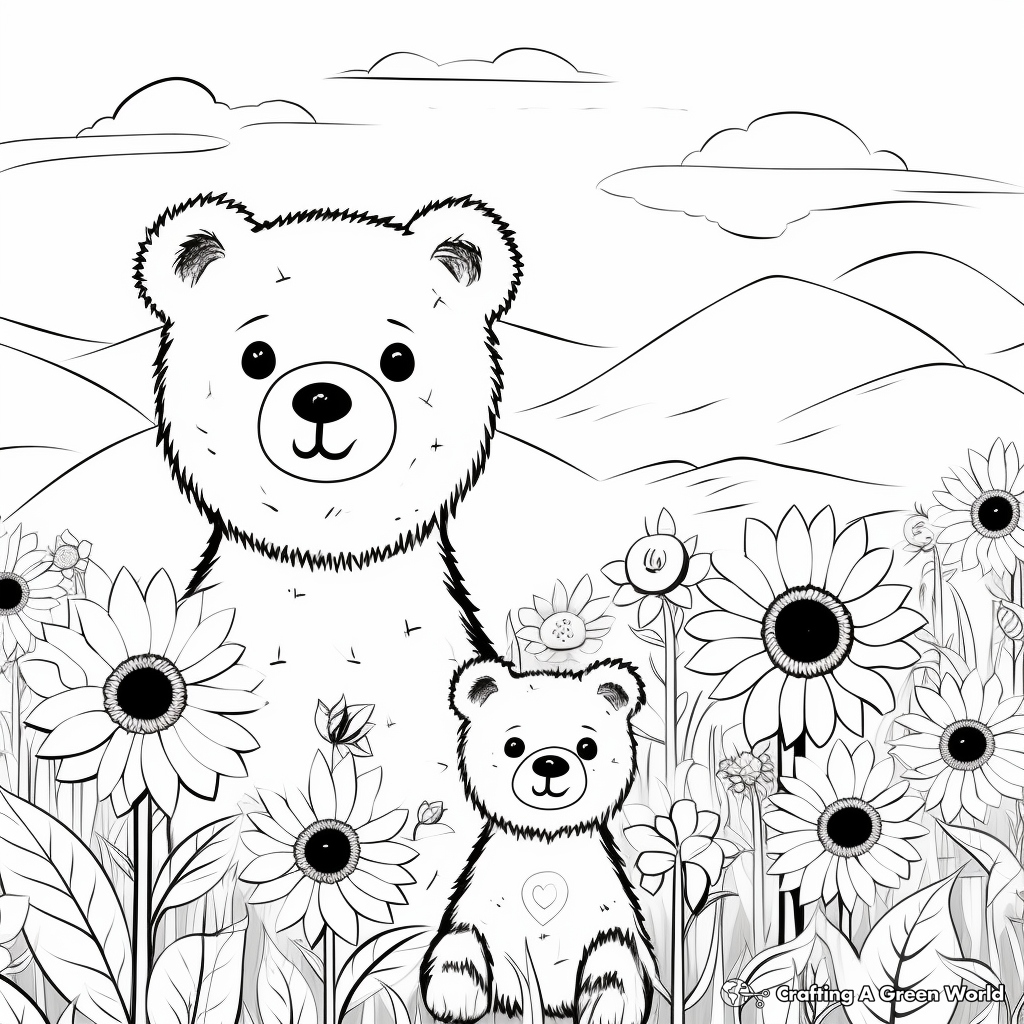 Mama Bear in a Flower Field Coloring Pages 2