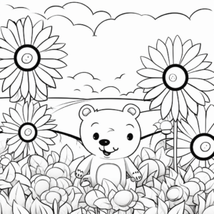 Mama Bear in a Flower Field Coloring Pages 4