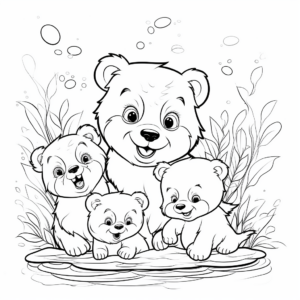 Mama Bear Teaching Cubs to Fish Coloring Pages 3